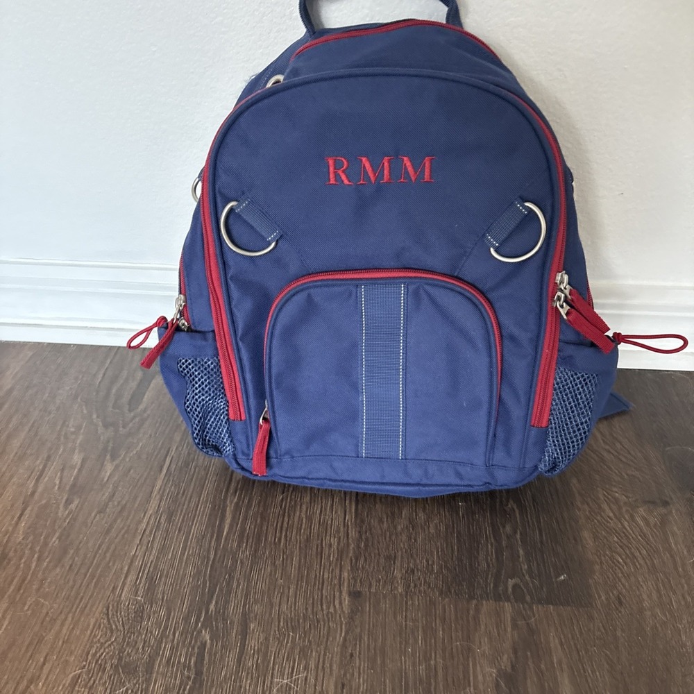Pottery Barn Kids FAIRFAX Blue Red Small Backpack "RMM" MINT Condition School